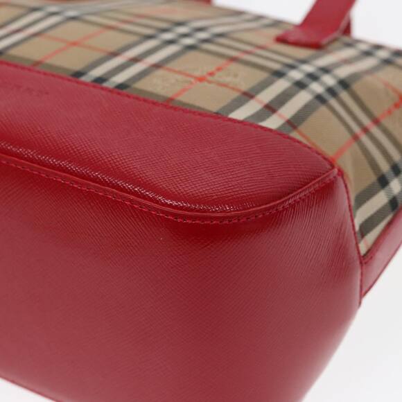 Burberry Nova Check Hand Bag Canvas Leather Beige Red Gold - Picture 14 of 16
